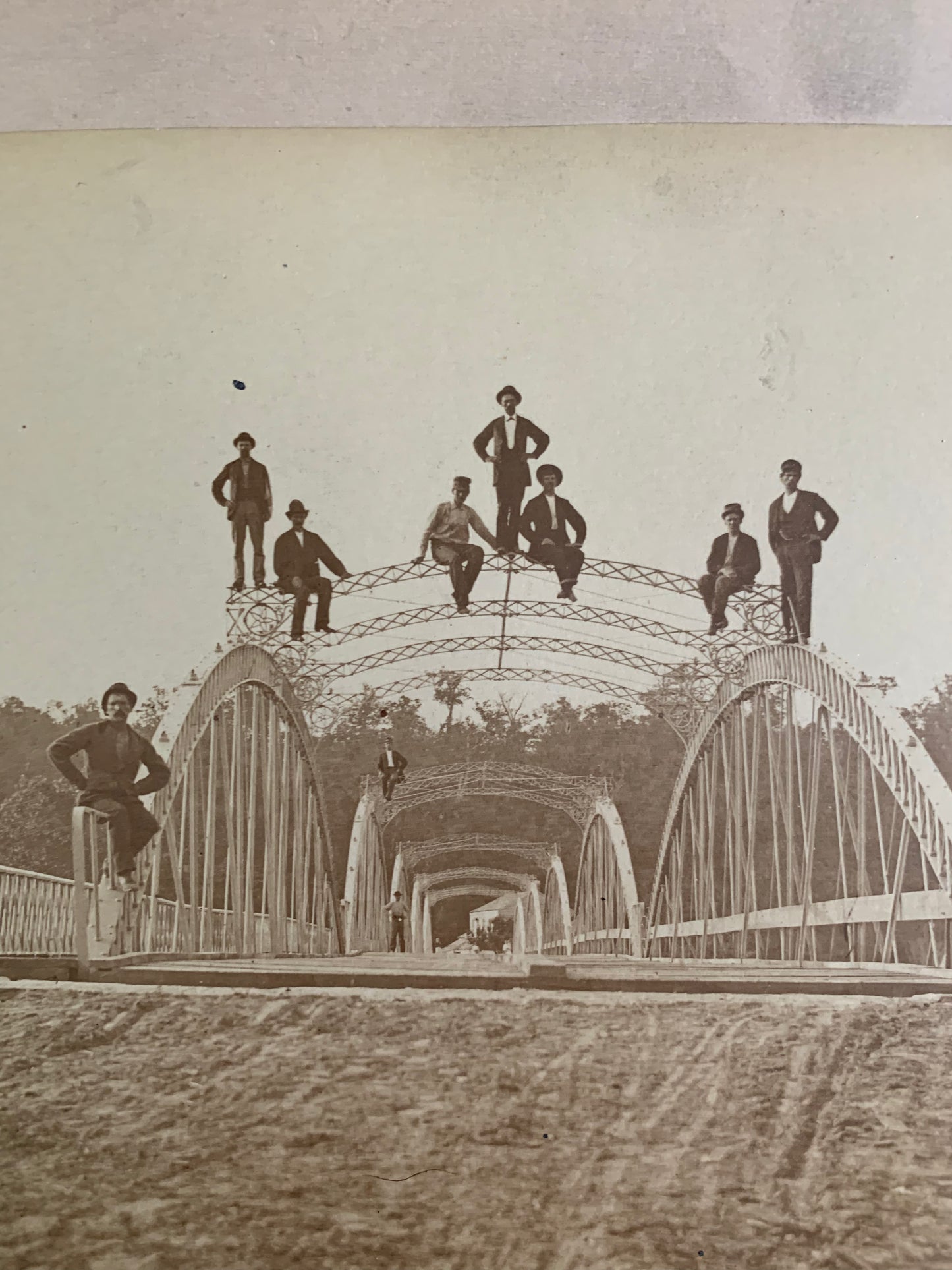 Vintage photos of men on bridge