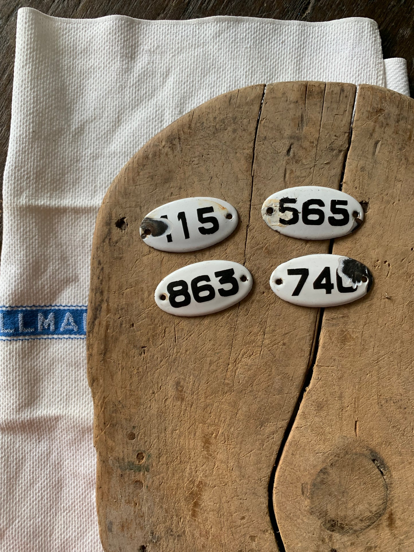 Vintage French enamel number tags