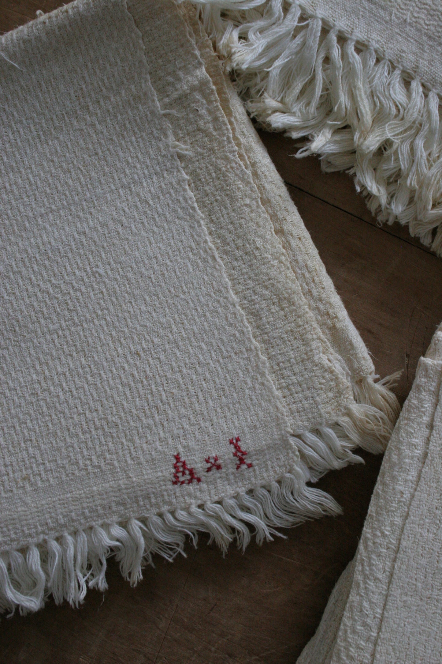 Antique French red monogram tea towels