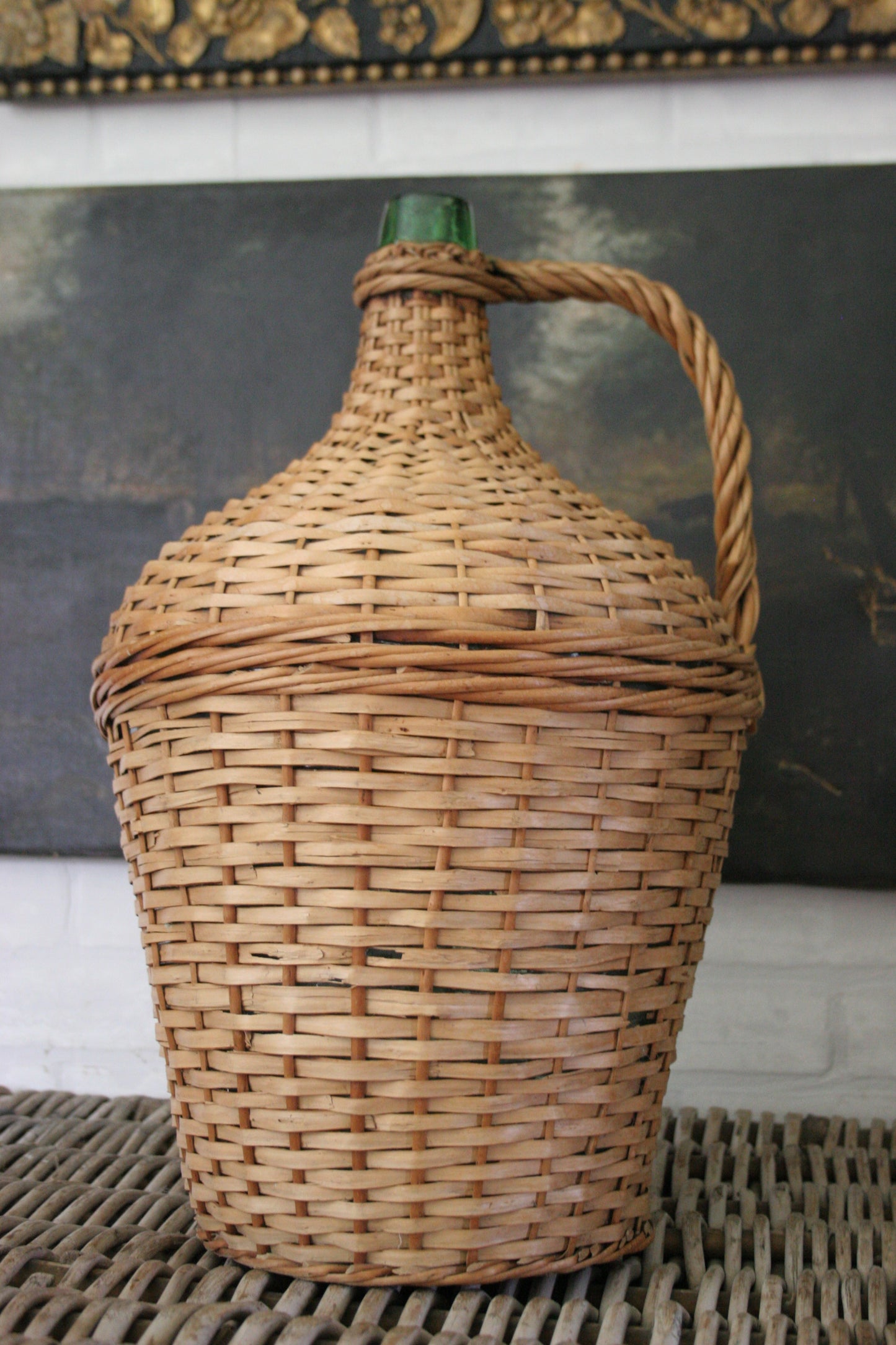 Antique large French wicker wine demijohn jug
