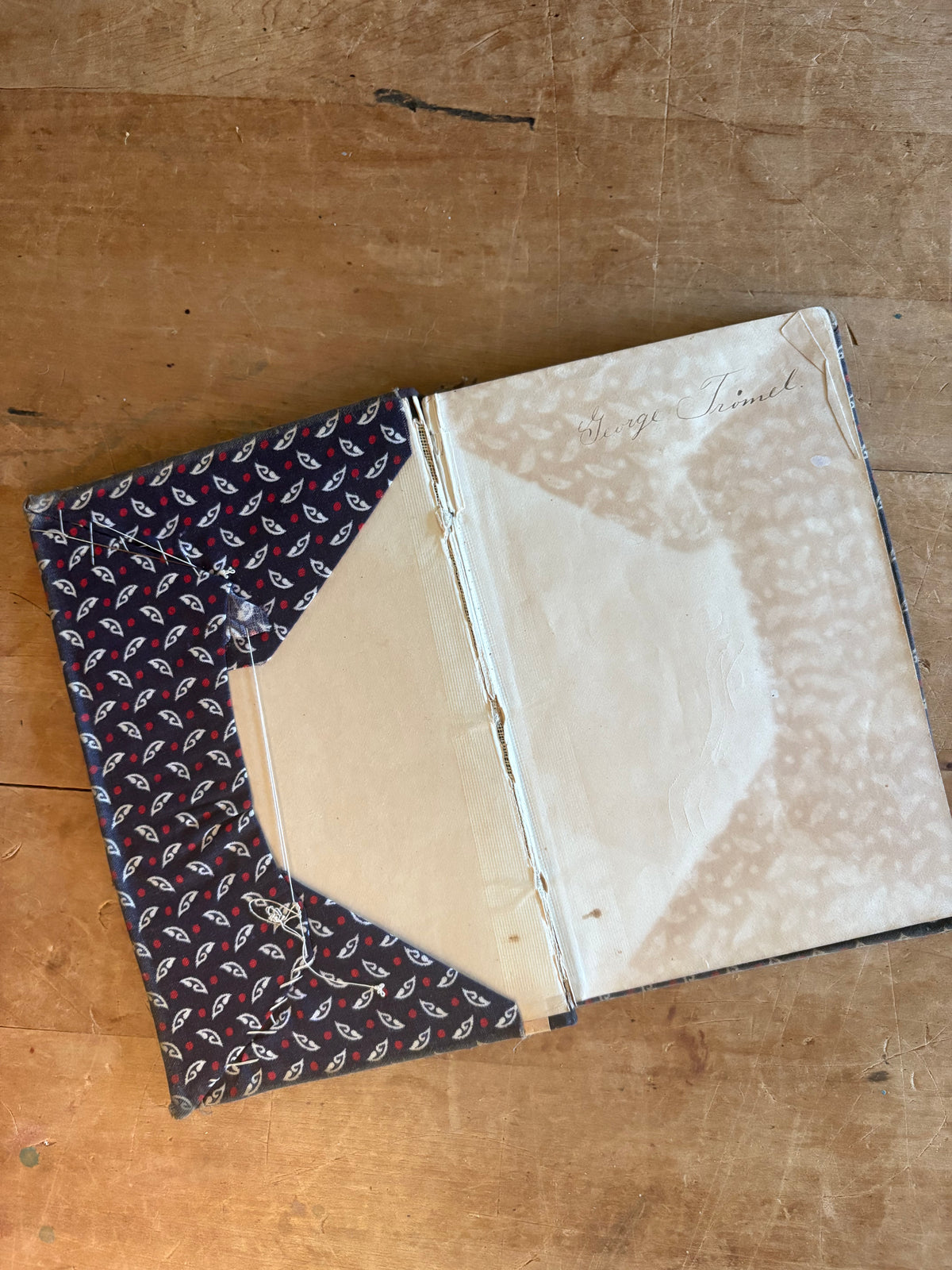 Antique early fabric covered school book