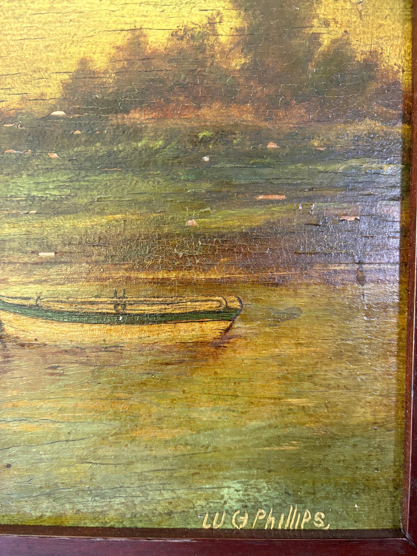 Antique oil painting on board landscape framed & signed