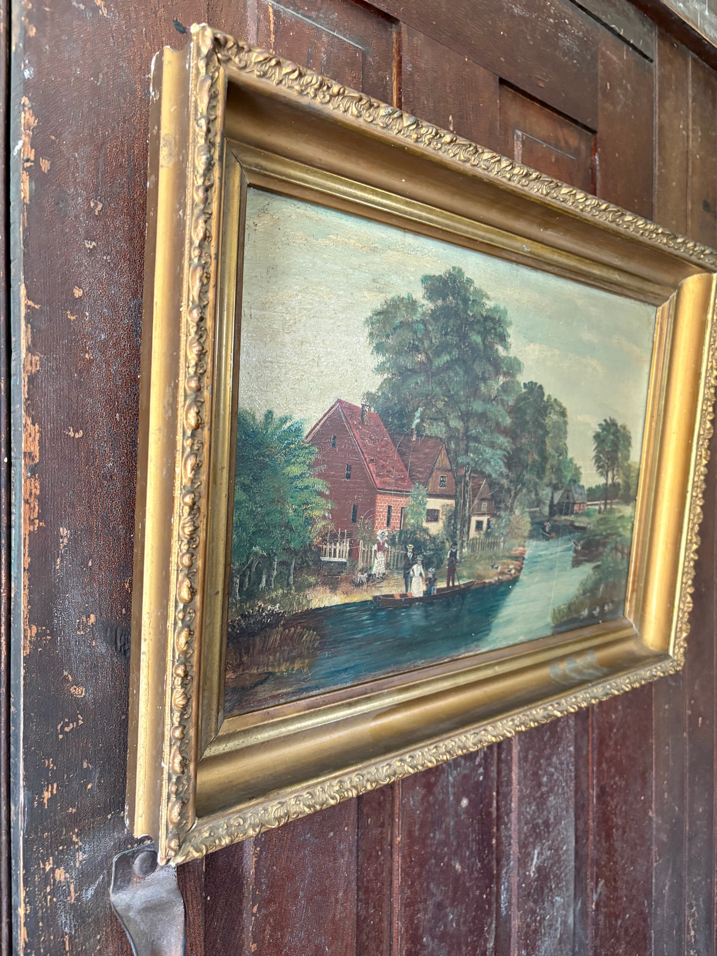 Antique oil painting on canvas | landscape cottage