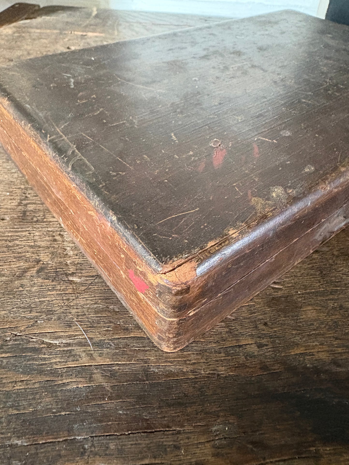 Antique wooden art box with supplies