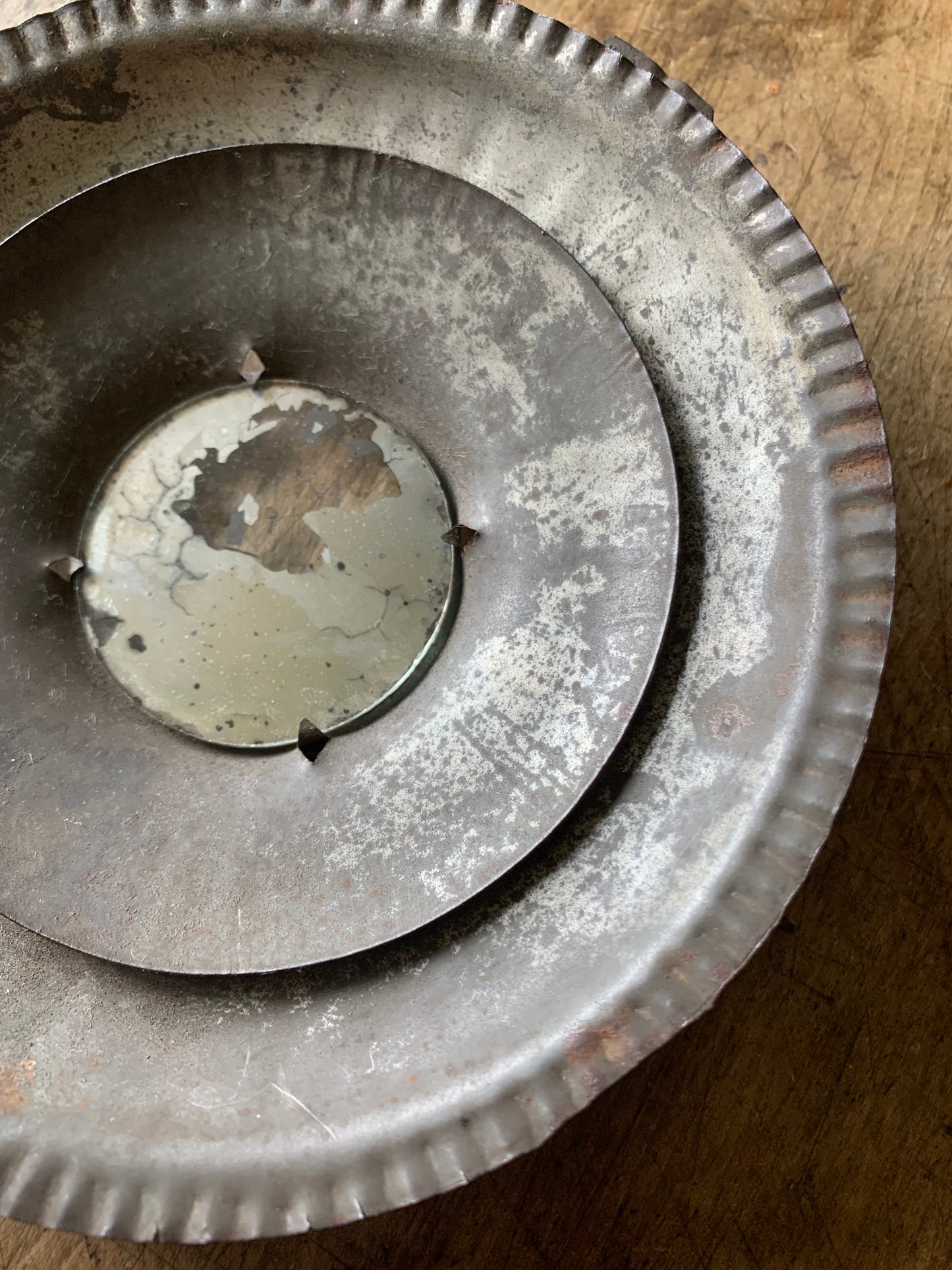 Rare antique tin mirrored sconce | primitive