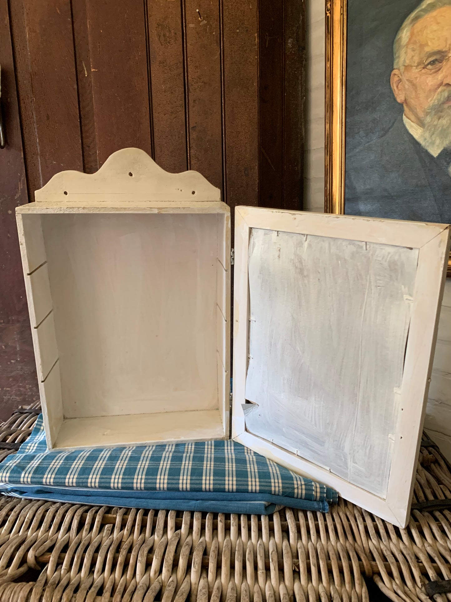 Antique small scalloped mirrored cabinet