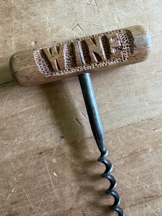 Antique wooden carved wine corkscrew