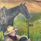Antique western folk art oil on canvas cowboy painting with horse