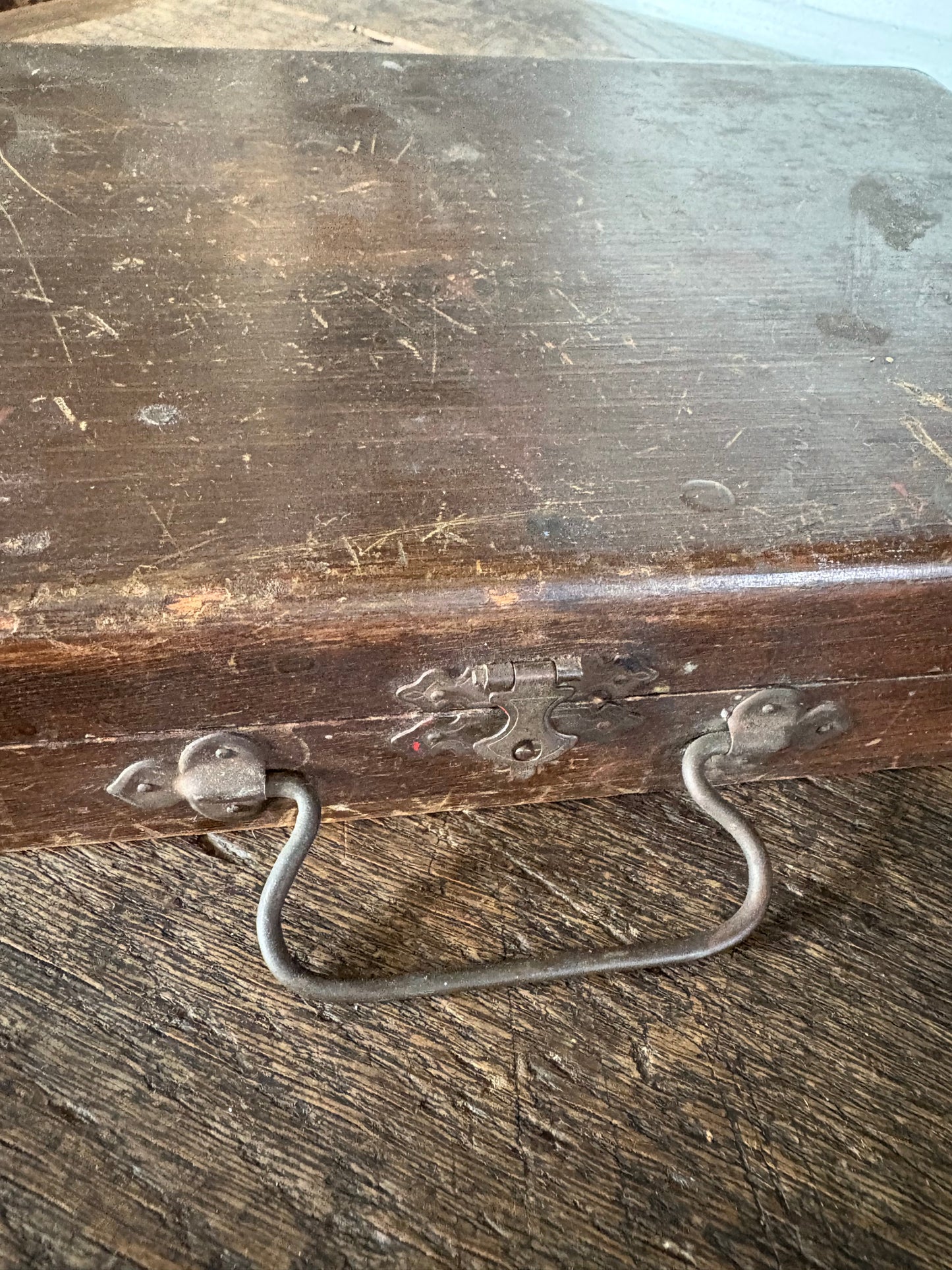 Antique wooden art box with supplies