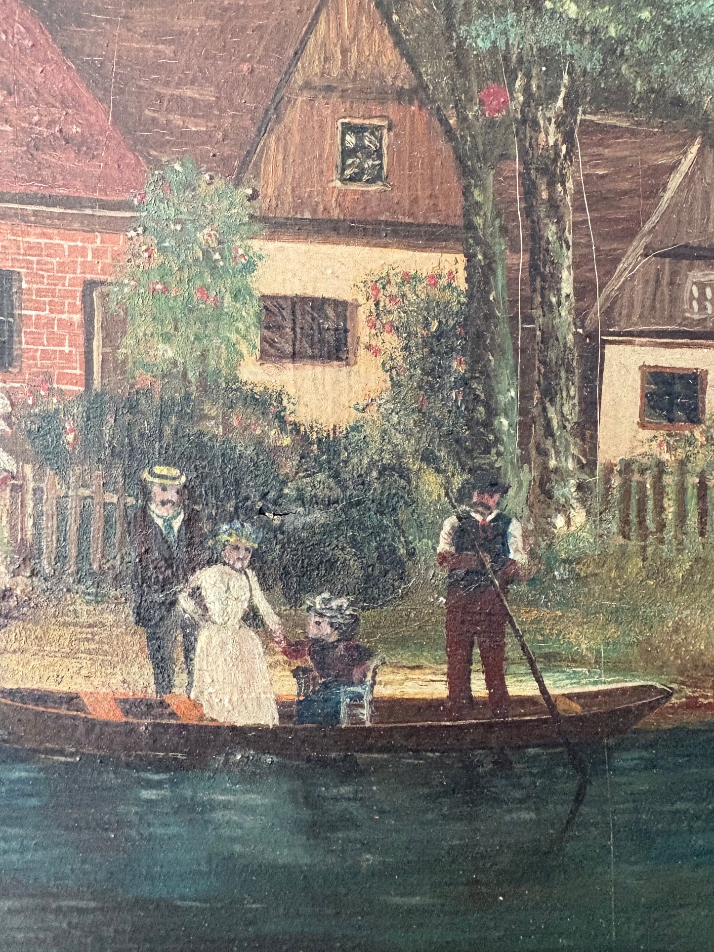 Antique oil painting on canvas | landscape cottage
