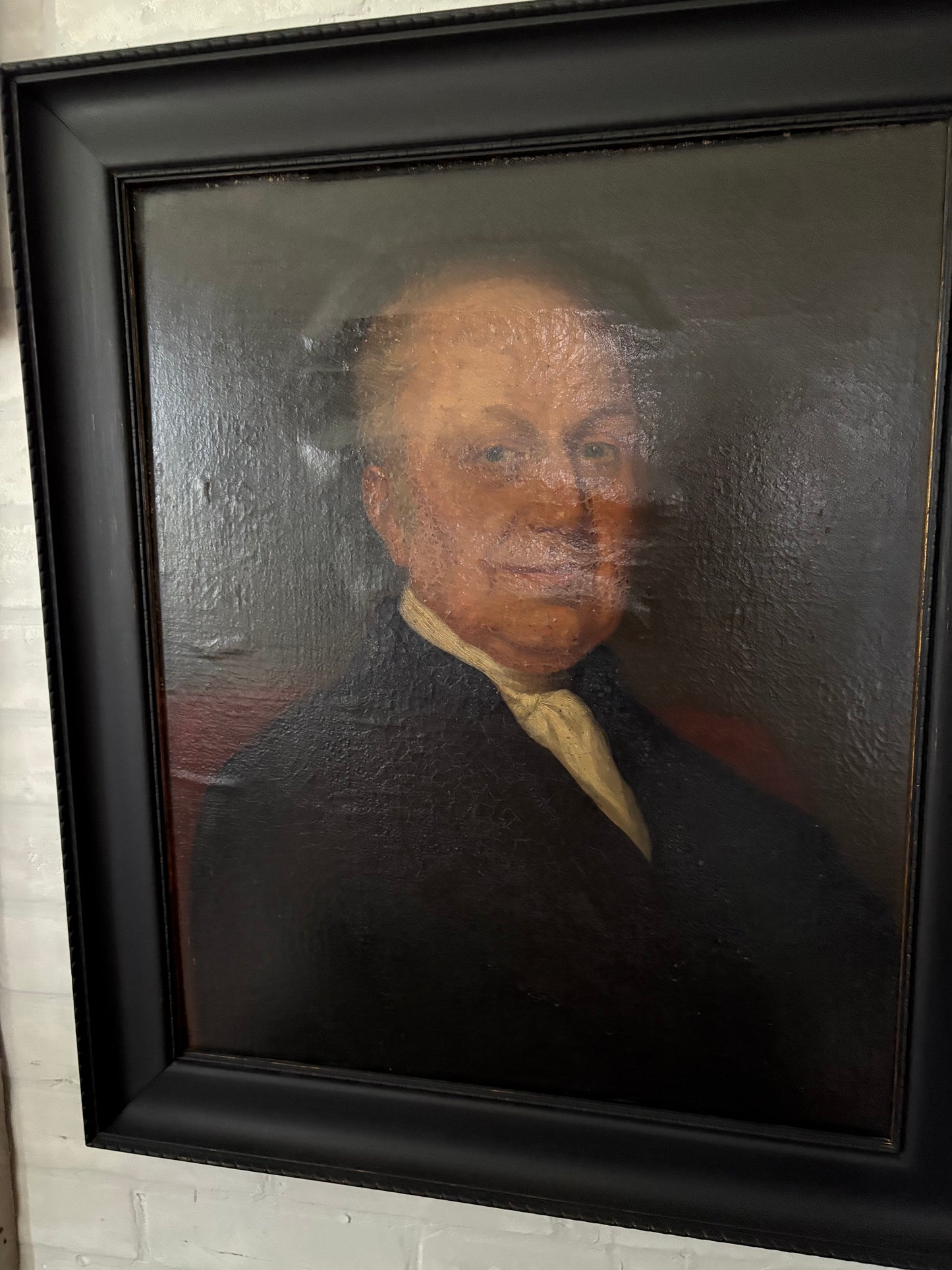 Antique large portrait painting of gentleman on canvas in frame