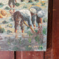 Antique oil painting on canvas | workers in field with cattle