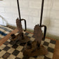 Antique early handmade wrought iron candle stick holders