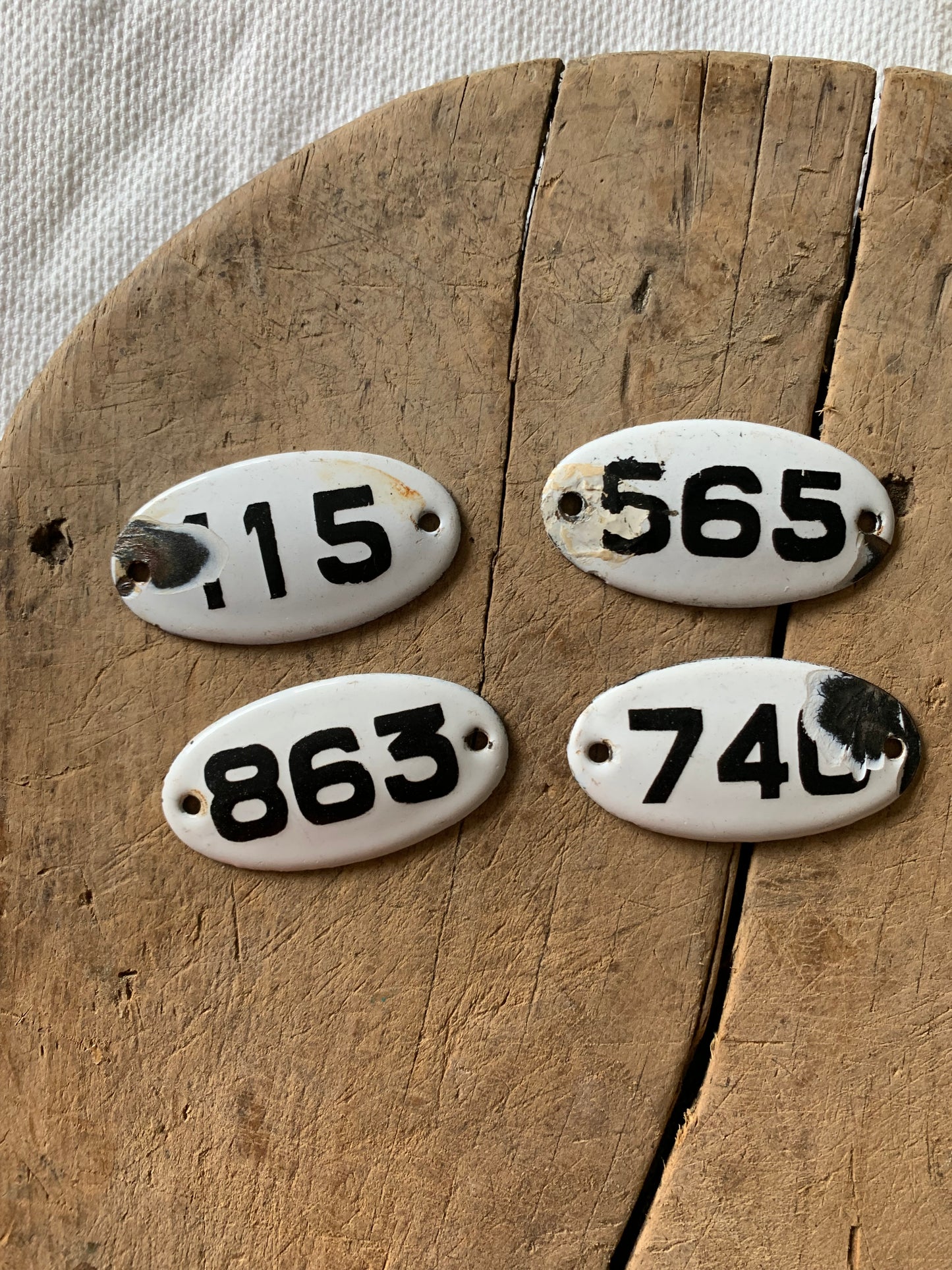 Vintage French enamel number tags