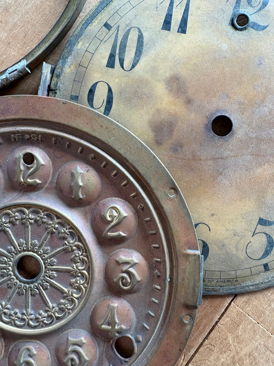 Vintage metal clock face set of two