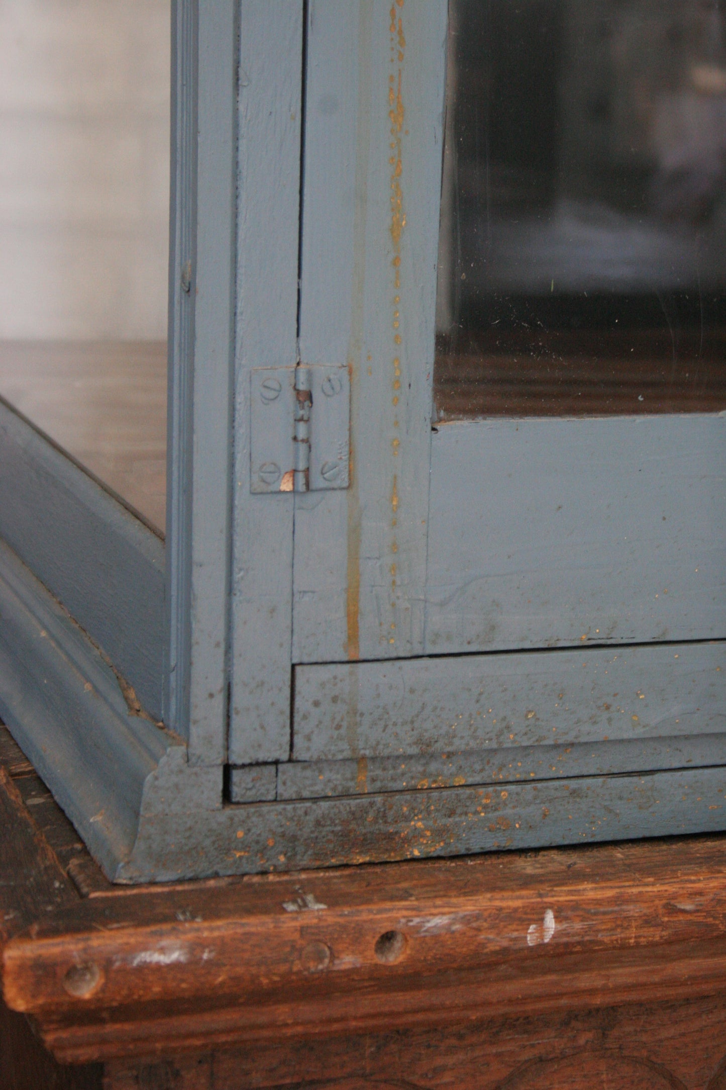 Antique blue paint pie cabinet for general store display | primitive