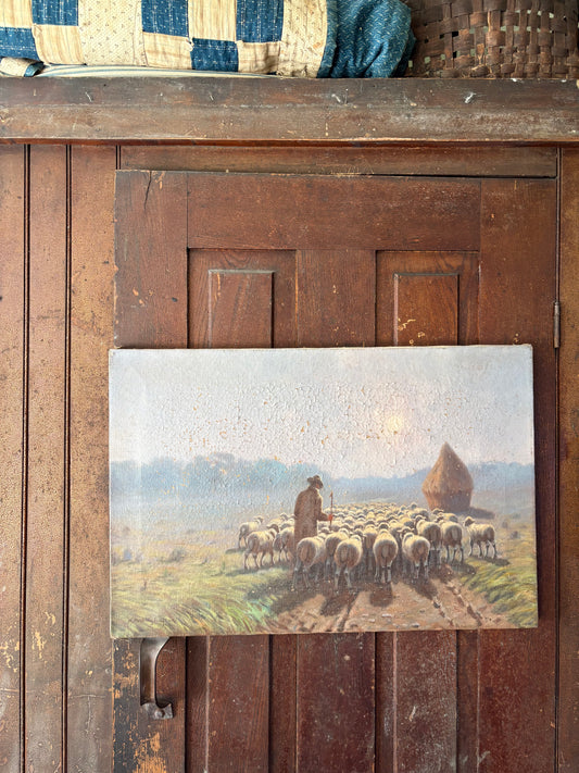 Antique signed 1919 sheep painting
