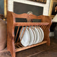 Vintage wooden wall plate rack with scallop detail