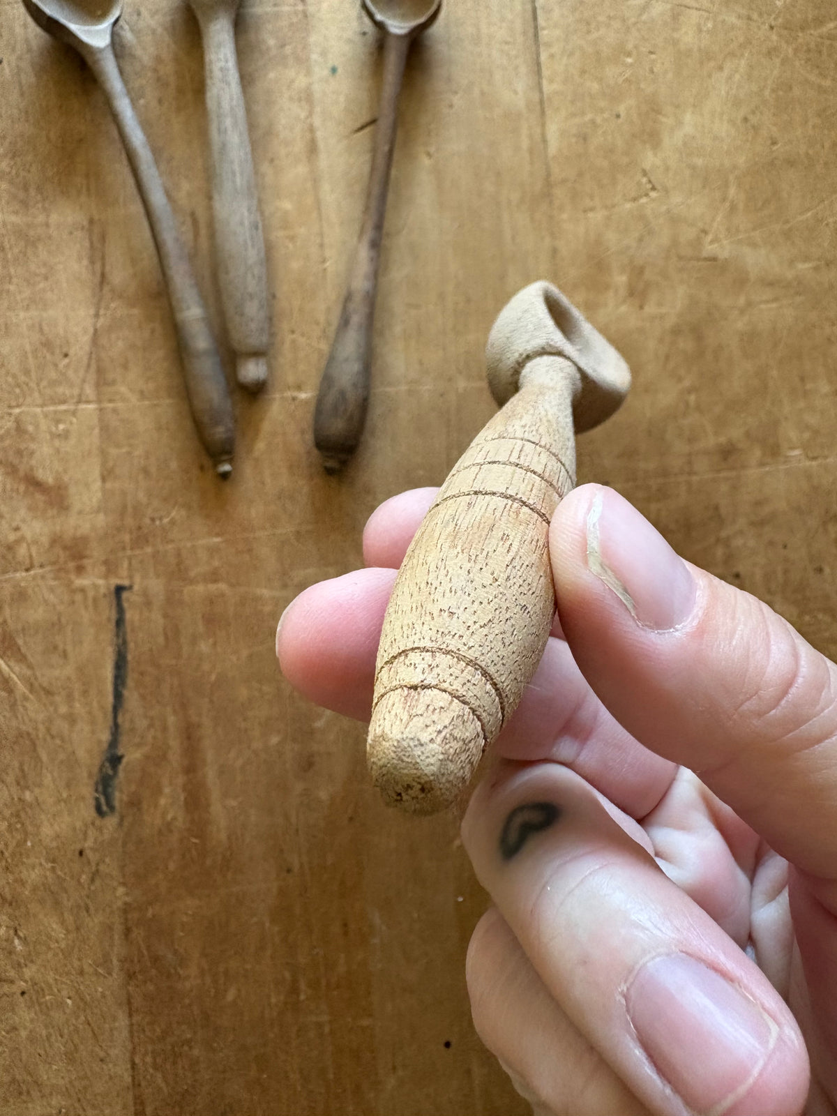 Antique primitive chunky wooden salt spoon