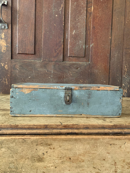 Vintage pale blue wooden box with latch