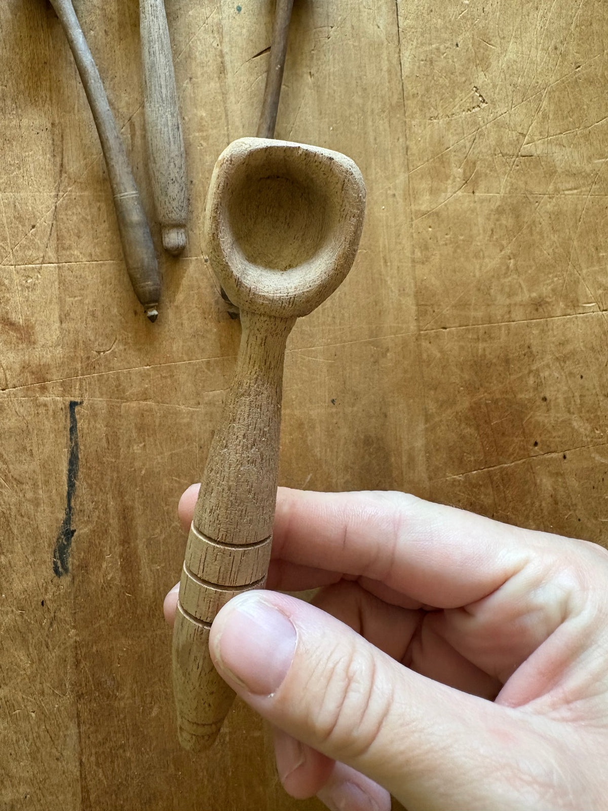 Antique primitive chunky wooden salt spoon