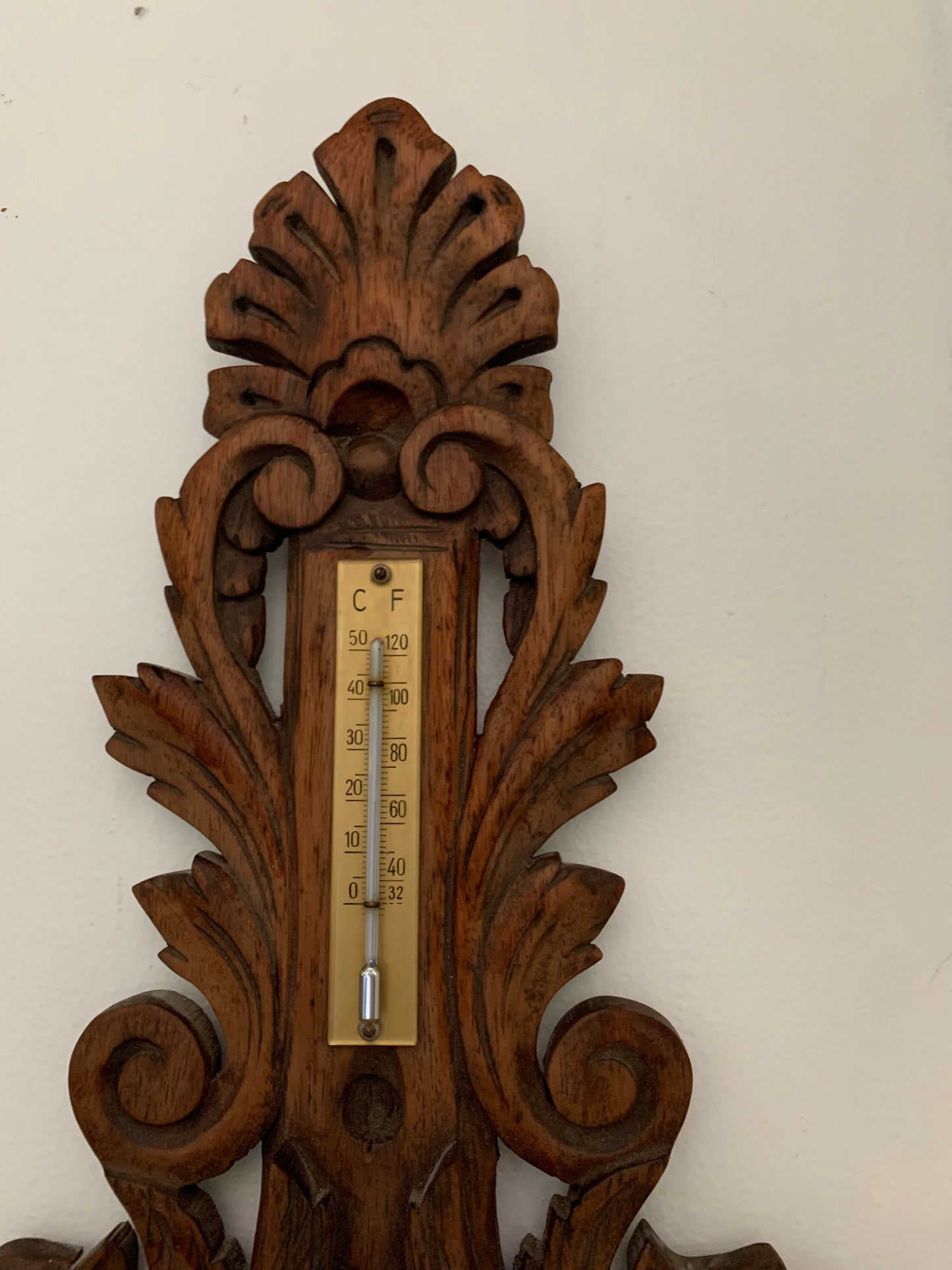 Antique French hand carved wood barometer