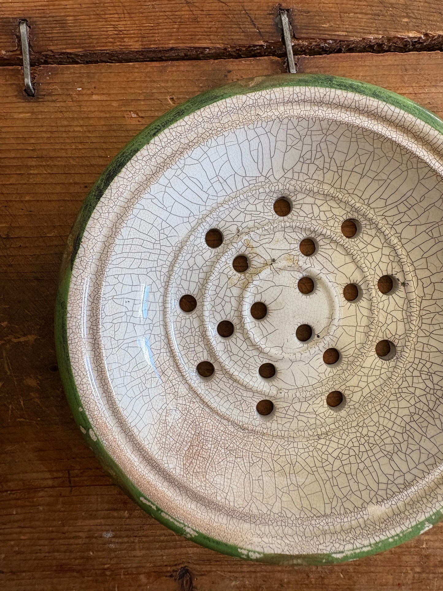 Antique ironstone dairy soap strainer