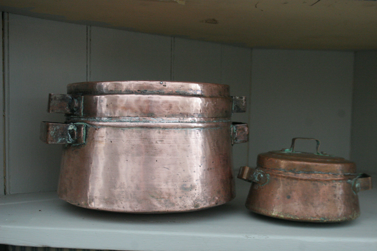 Antique French copper pots