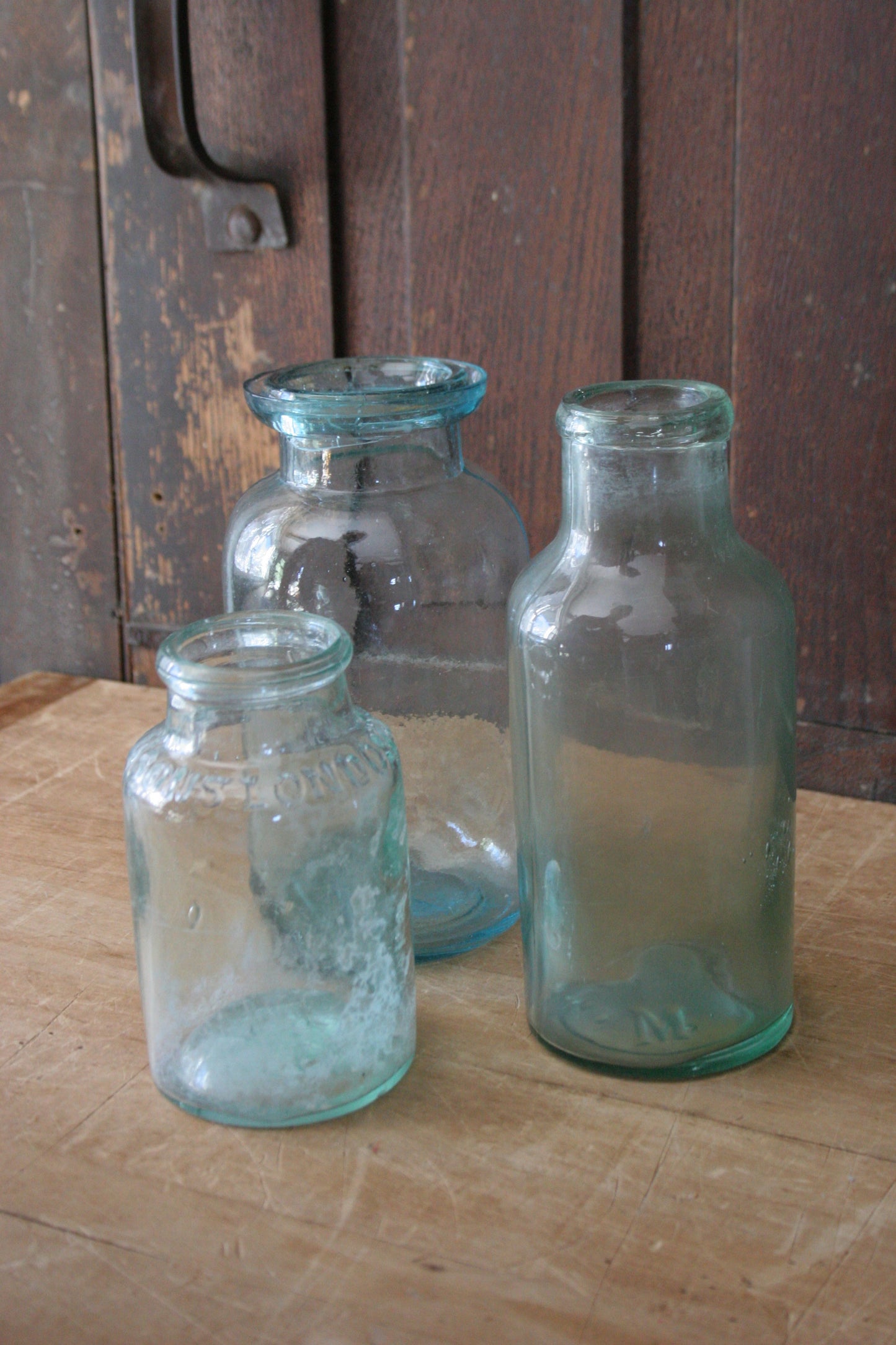 Antique early blue glass jars