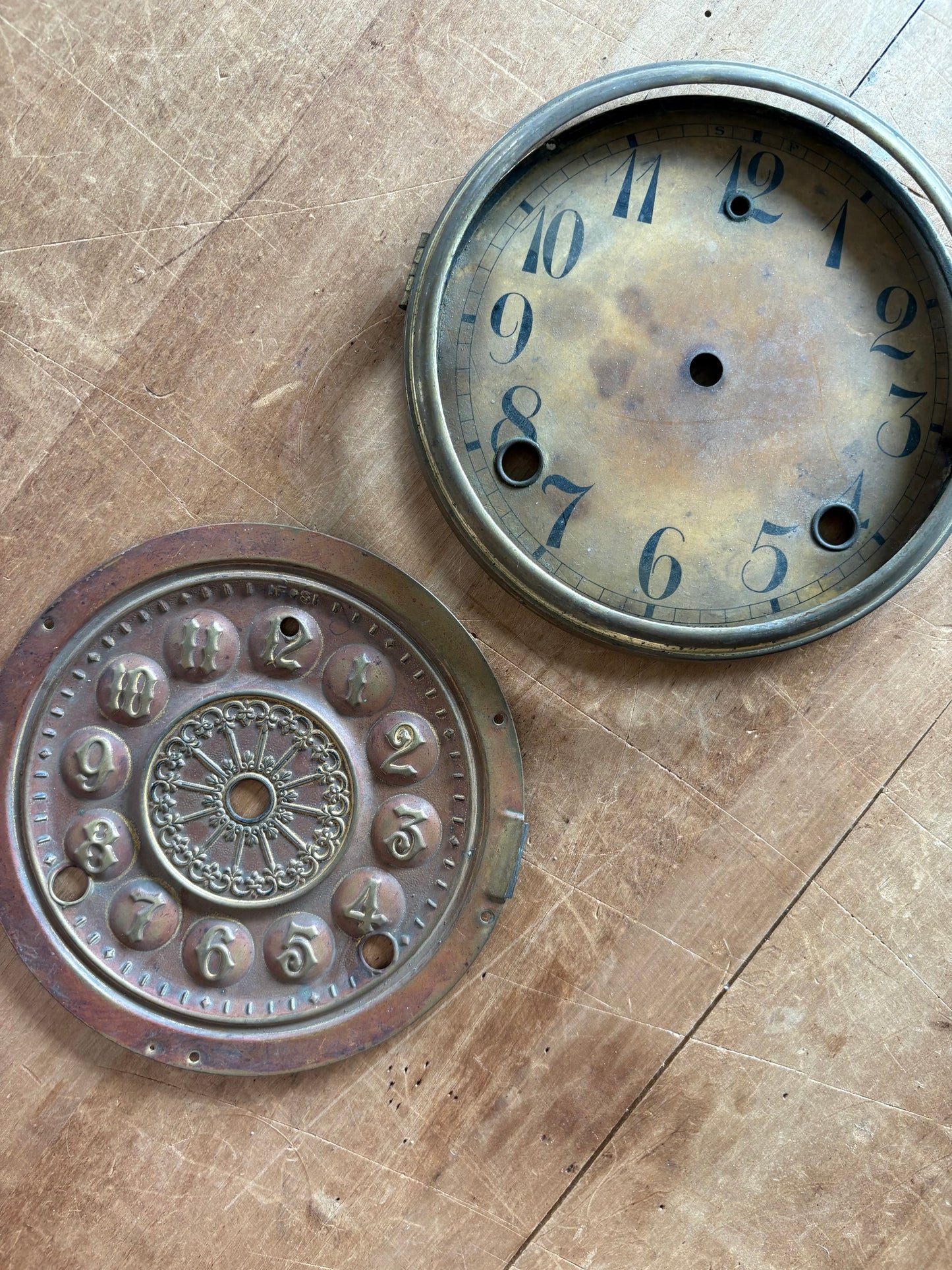 Vintage metal clock face set of two