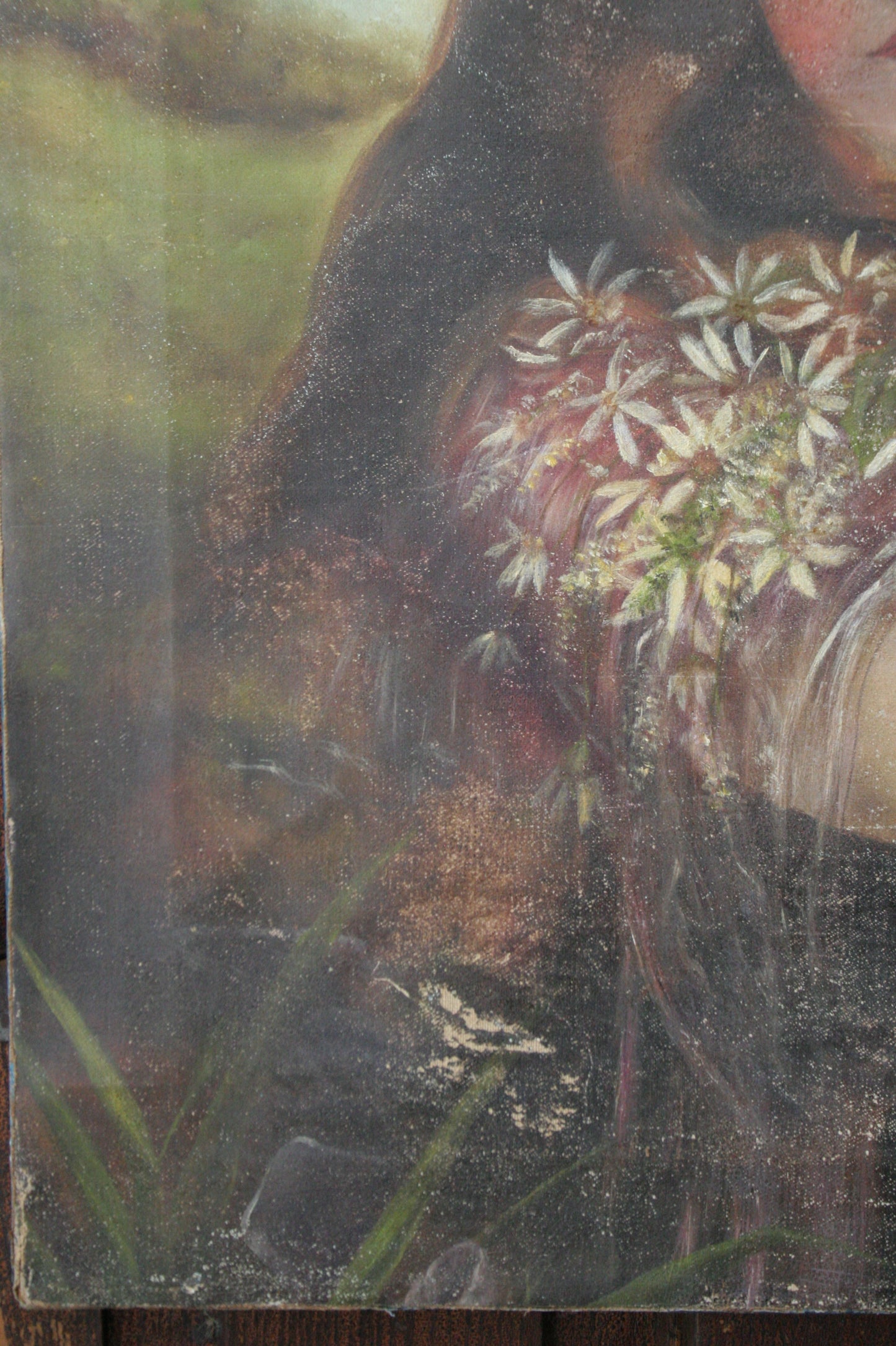 Antique portrait painting of woman on canvas