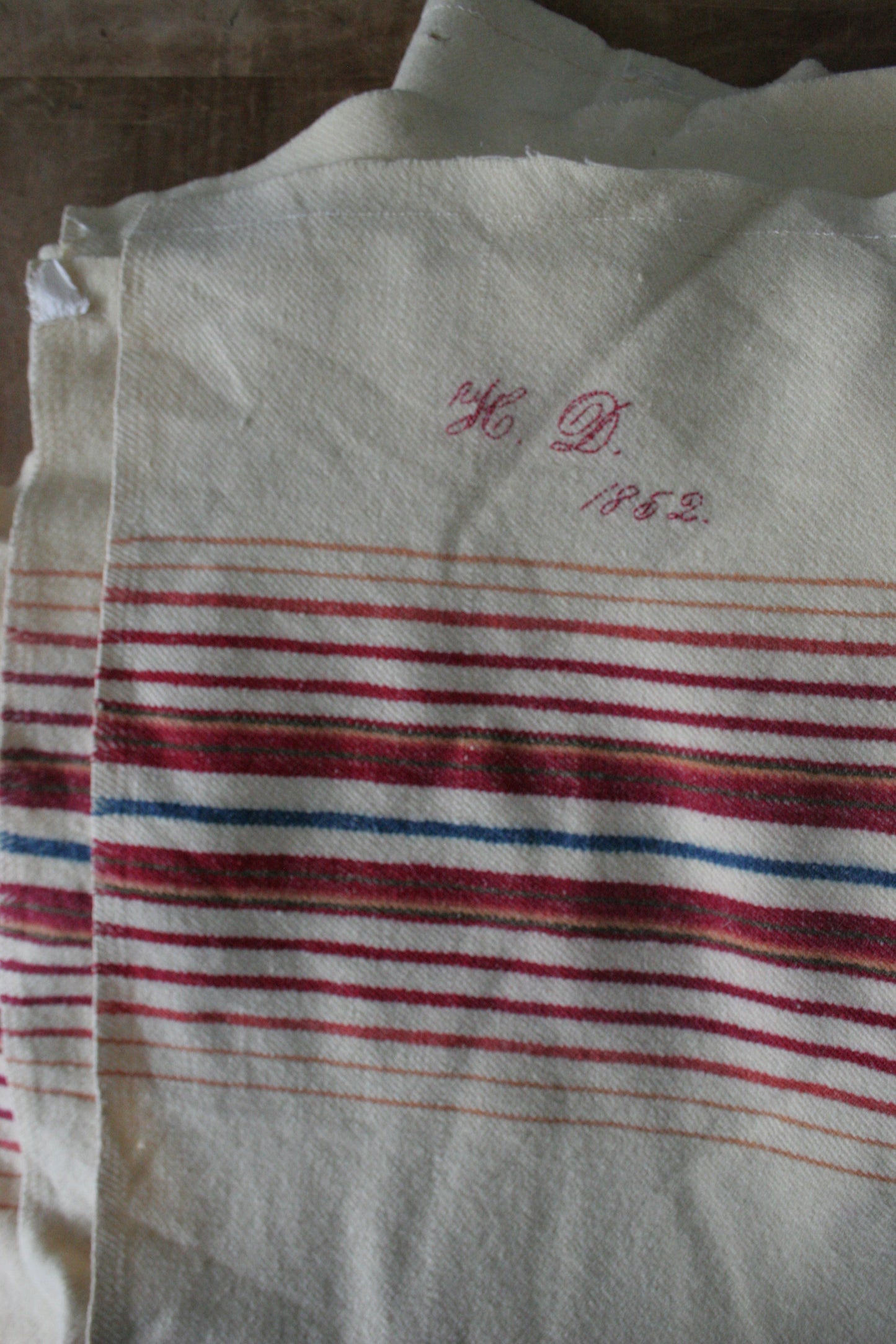 Antique dated 1852 French wool blanket