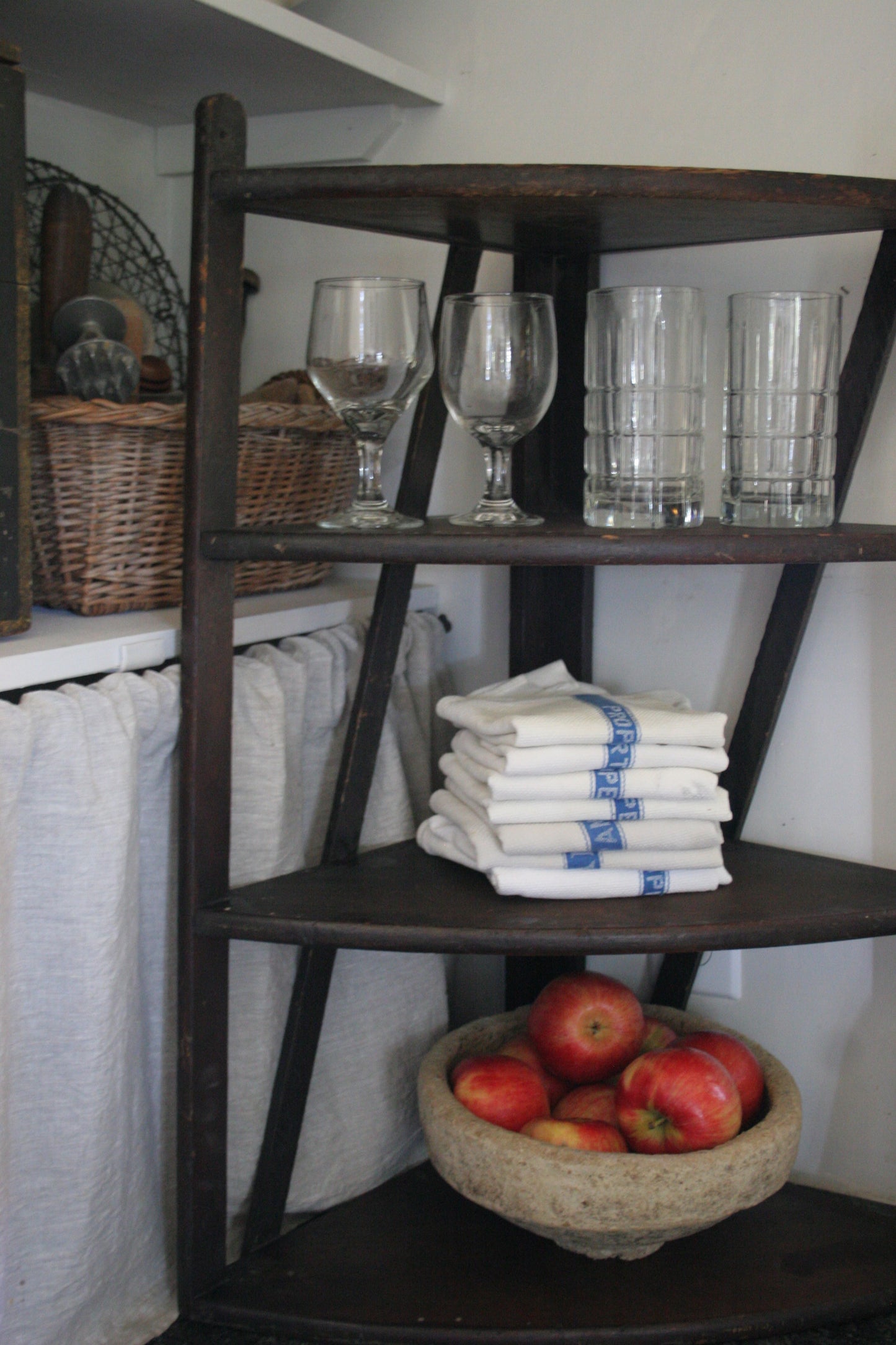 Antique primitive wooden corner shelf