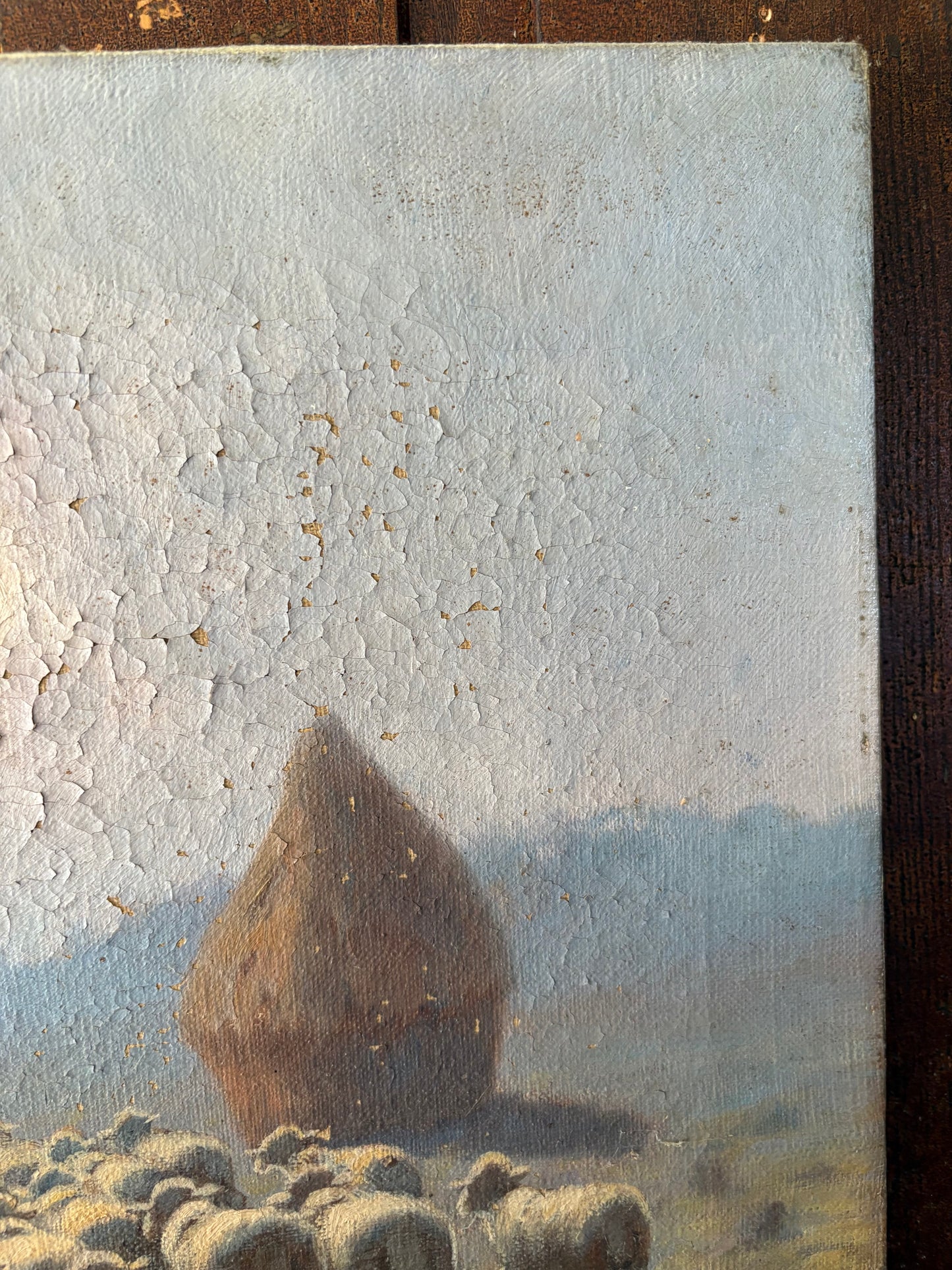 Antique signed 1919 sheep painting