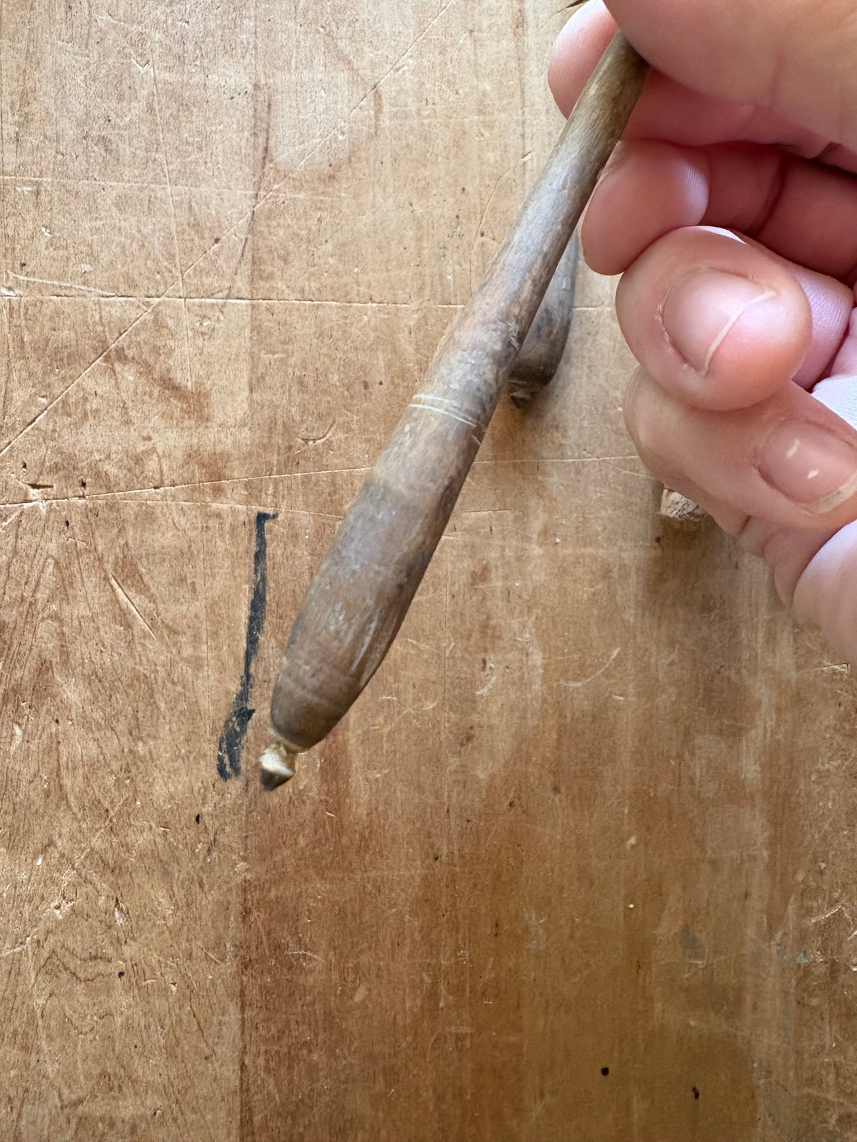 Antique primitive chunky wooden salt spoon