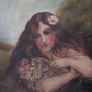 Antique portrait painting of woman on canvas