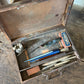 Antique wooden art box with supplies