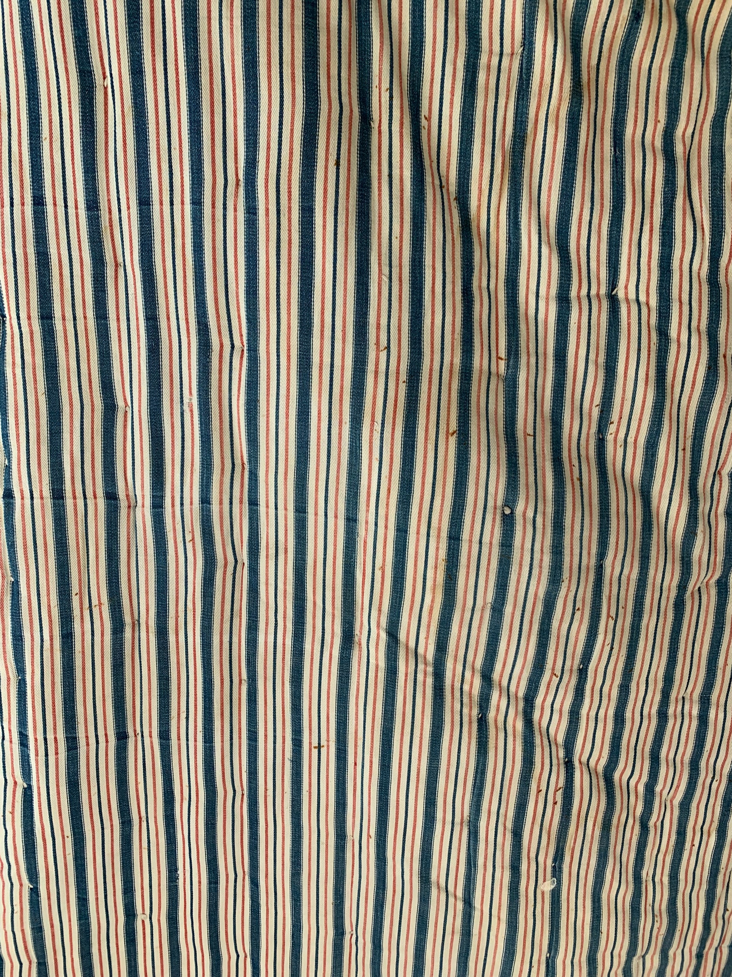 Rare Antique red & blue ticking mattress | wool filled