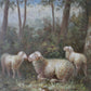 Vintage oil sheep painting on canvas