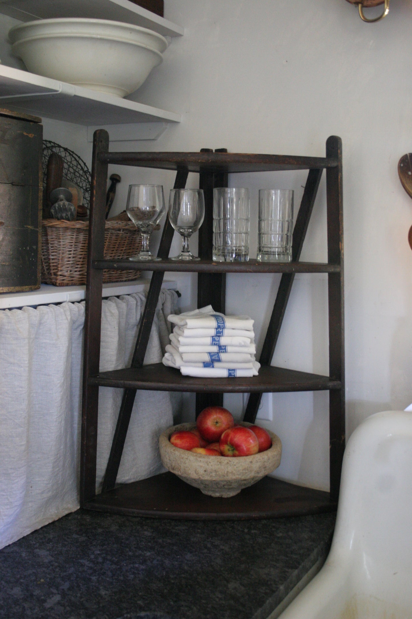 Antique primitive wooden corner shelf