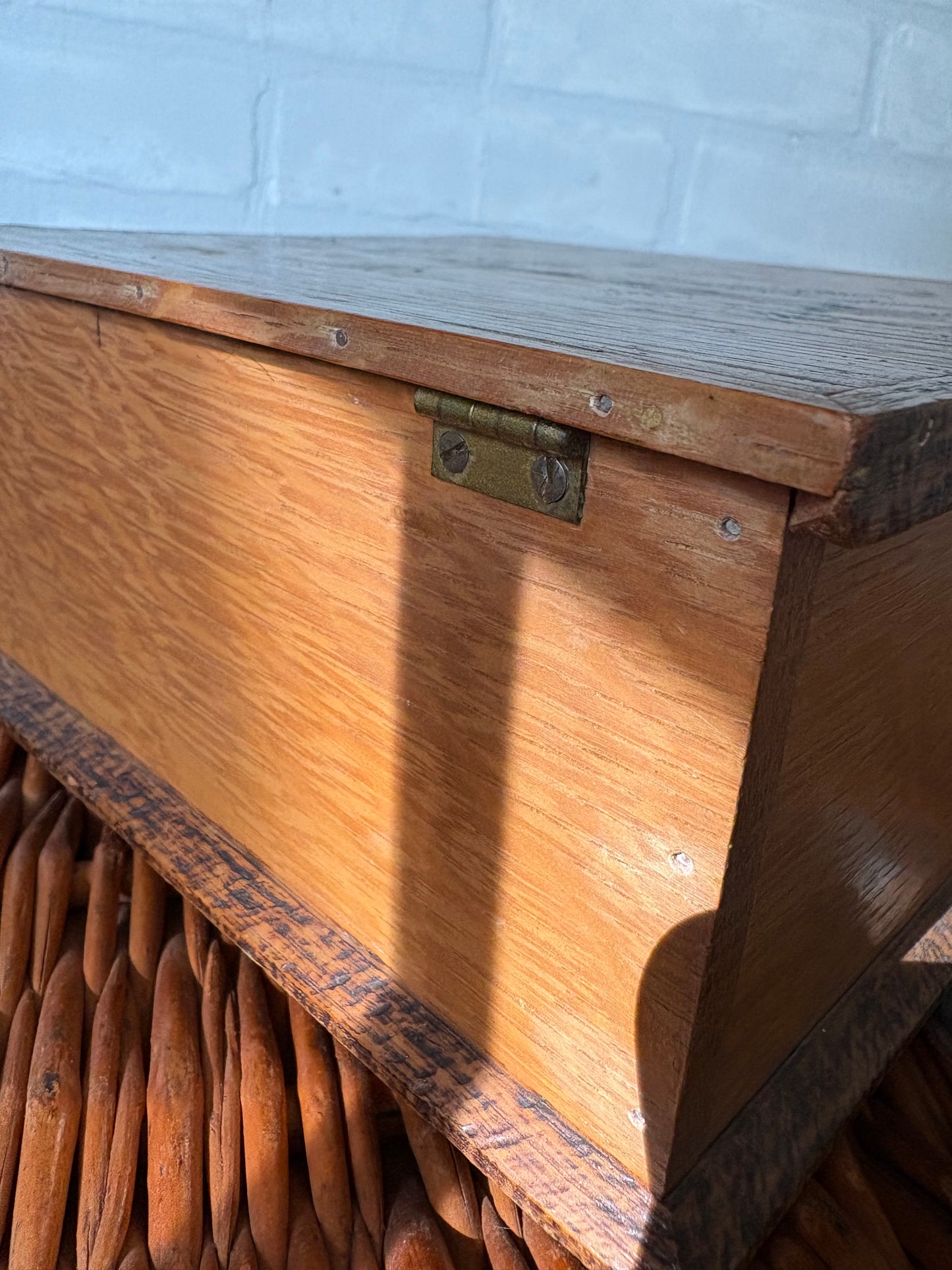 Antique wooden bible box with 1741 German bible