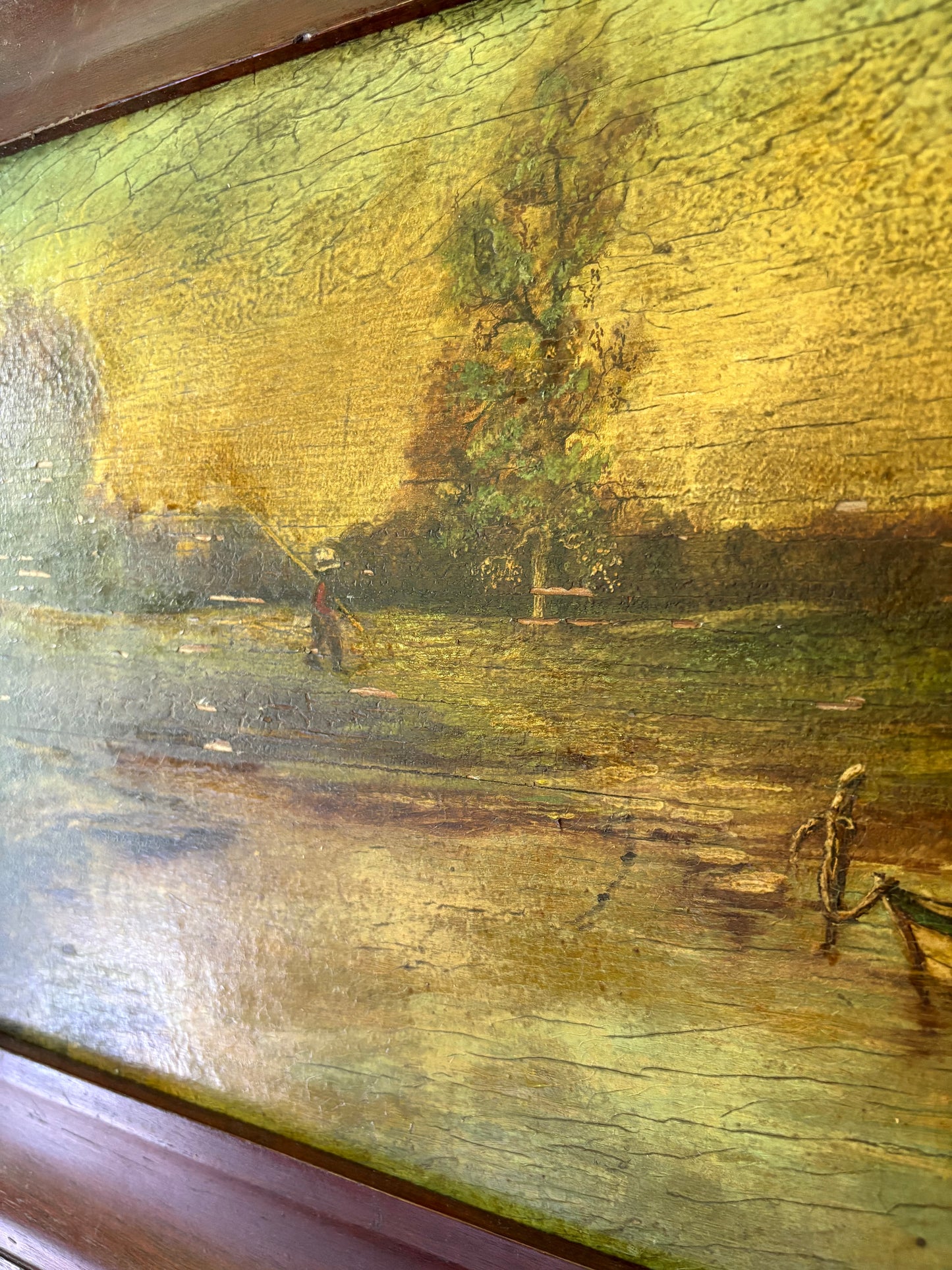 Antique oil painting on board landscape framed & signed