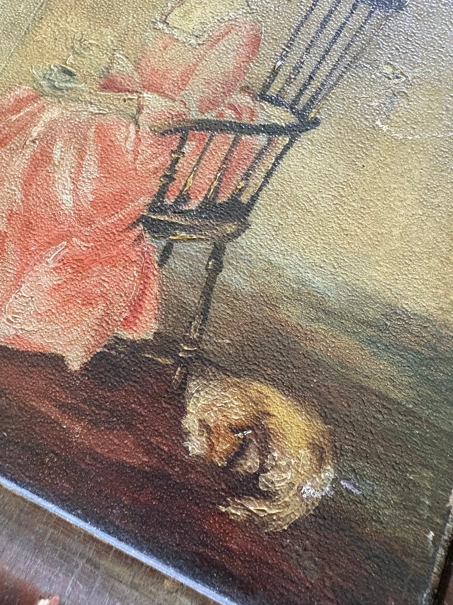 Antique painting of woman in pink dress