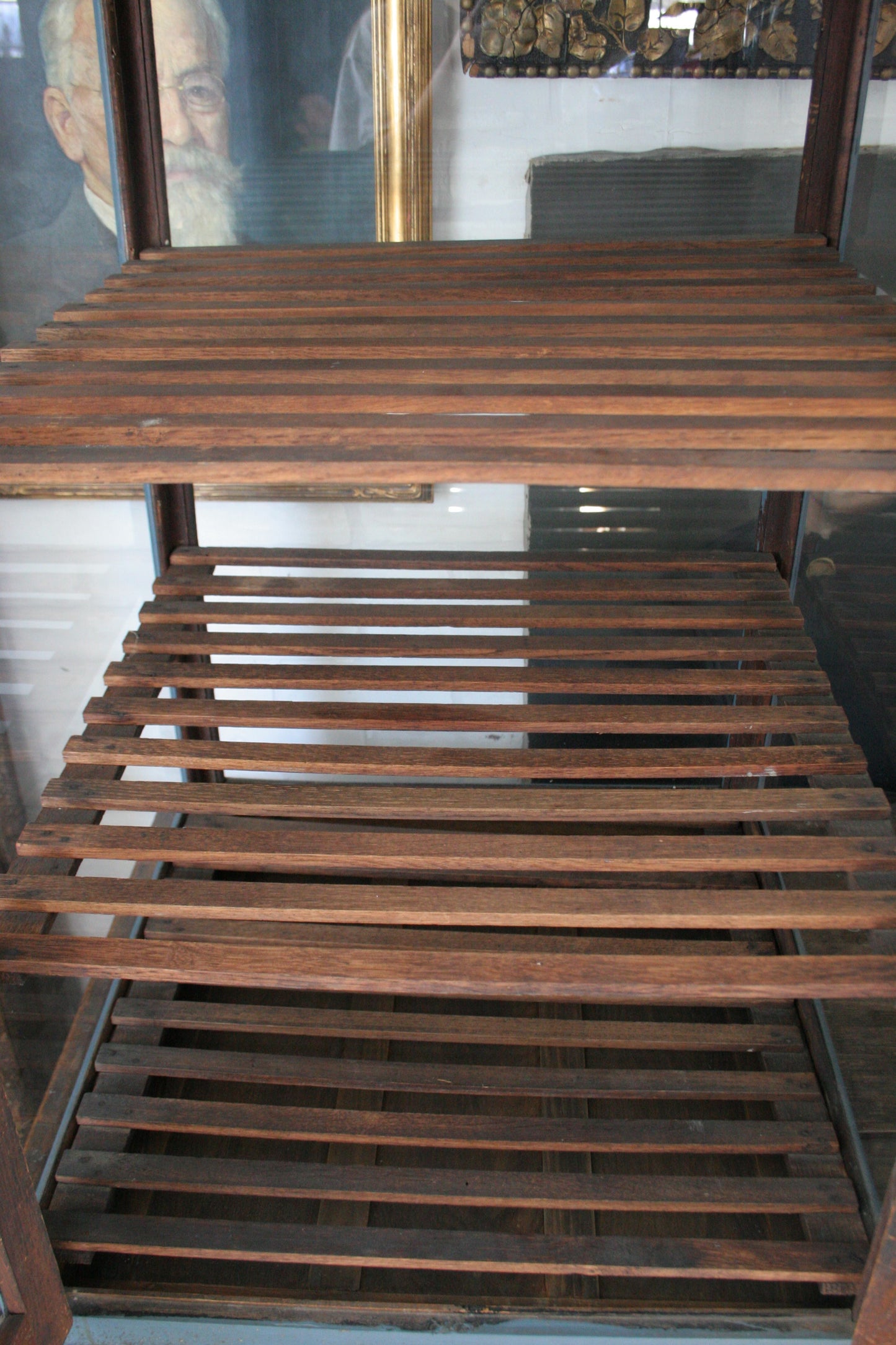 Antique blue paint pie cabinet for general store display | primitive