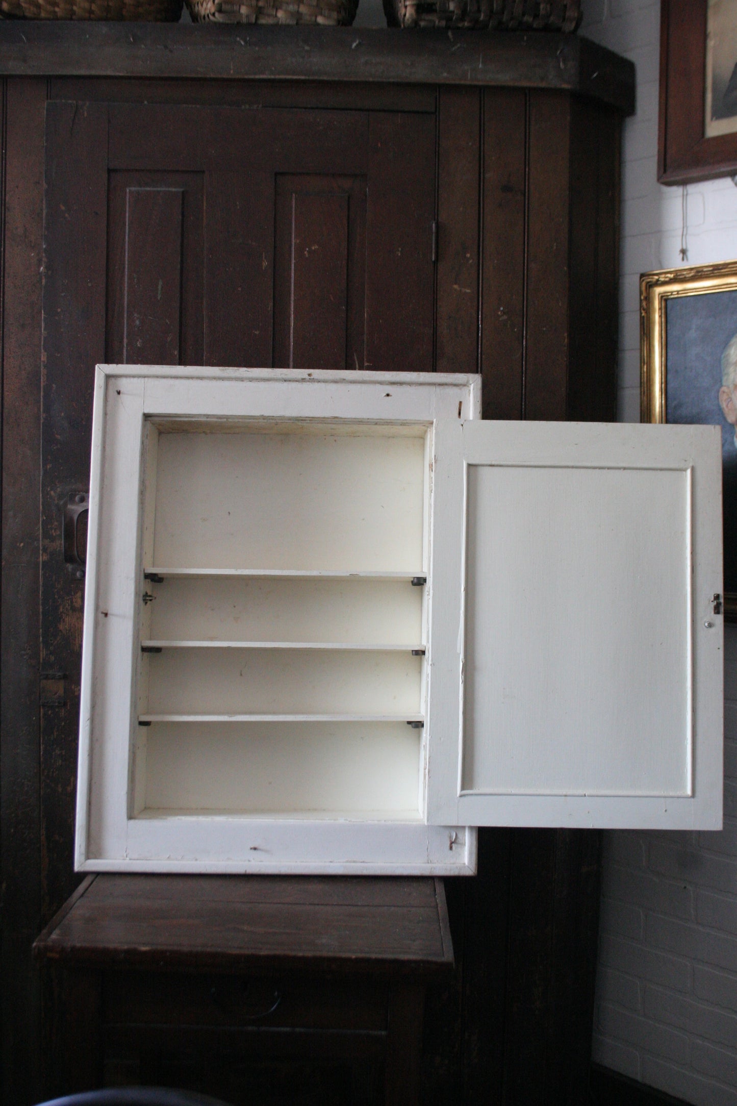 Antique large built in medicine cabinet | primitive cupboard with mirror