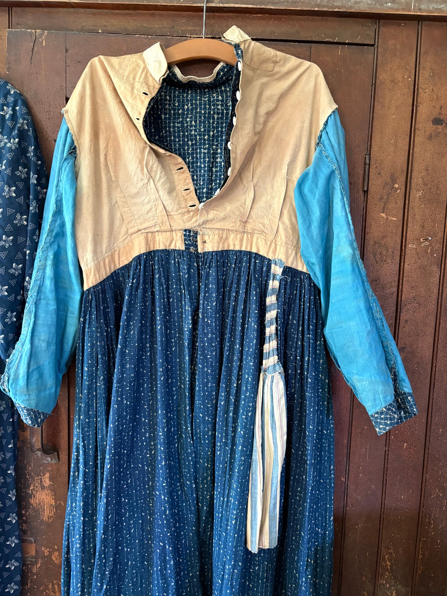 Antique victorian calico blue house dress
