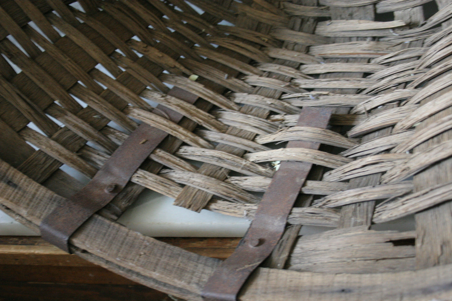Antique rare wood & metal gathering basket | primitive