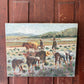 Antique oil painting on canvas | workers in field with cattle