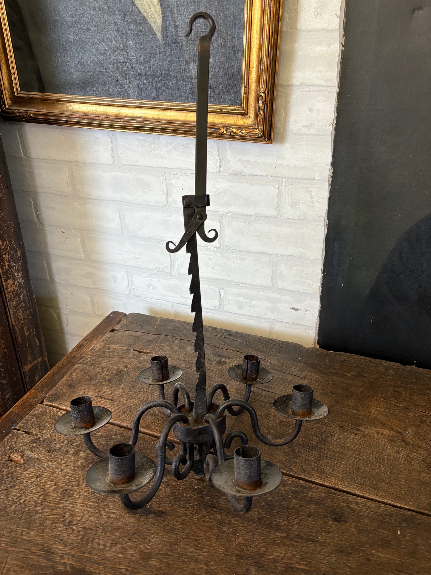 Antique wrought iron candle chandelier