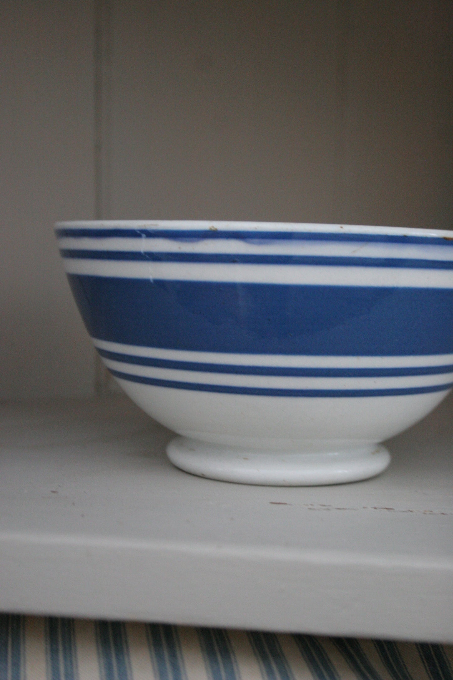 Antique blue stripe footed bowl